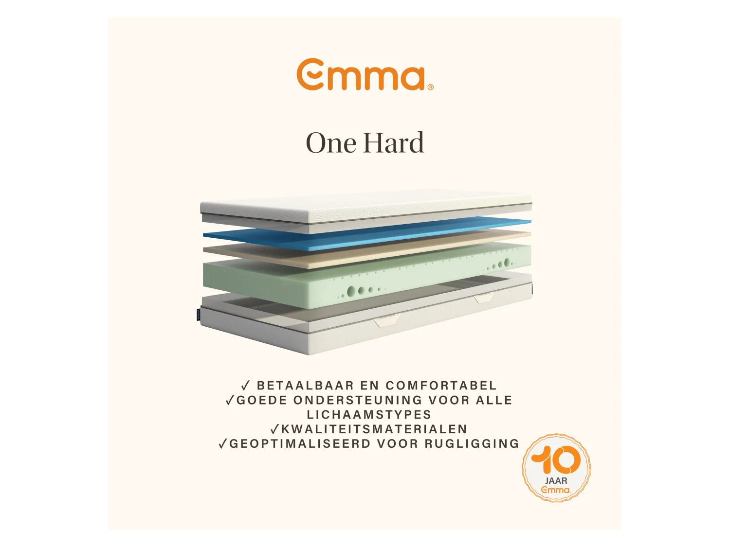 EMMA ONE MATRAS 90X200 CM – DUITS EENPERSOONS MATRAS MET TOPCOMFORT